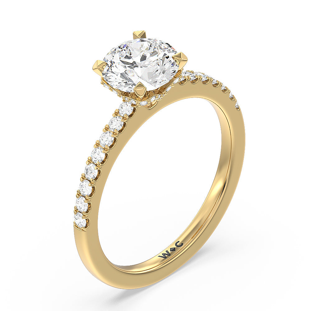 Round Cut Petite Pave Chevron Hidden Halo Engagement  Ring with Lab Grown Diamond in 14KT Yellow Gold view 3
