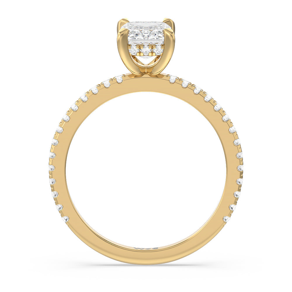 Classic Hidden Halo Engagement Ring with Emerald Cut Diamond in 14KT Yellow Gold view 2
