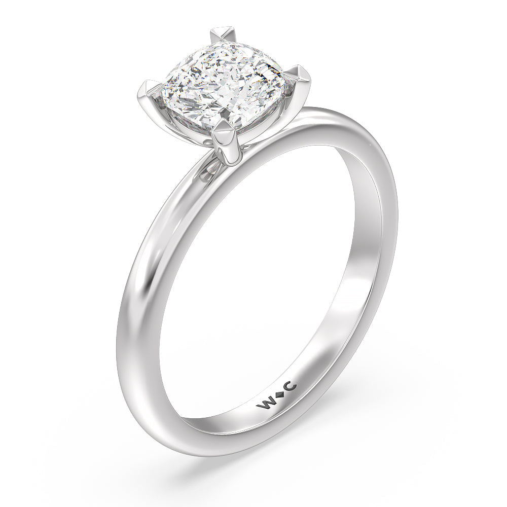 Contour Four Prong Solitaire Engagement Ring with Cushion Cut Diamond in 14KT Platinum view 3
