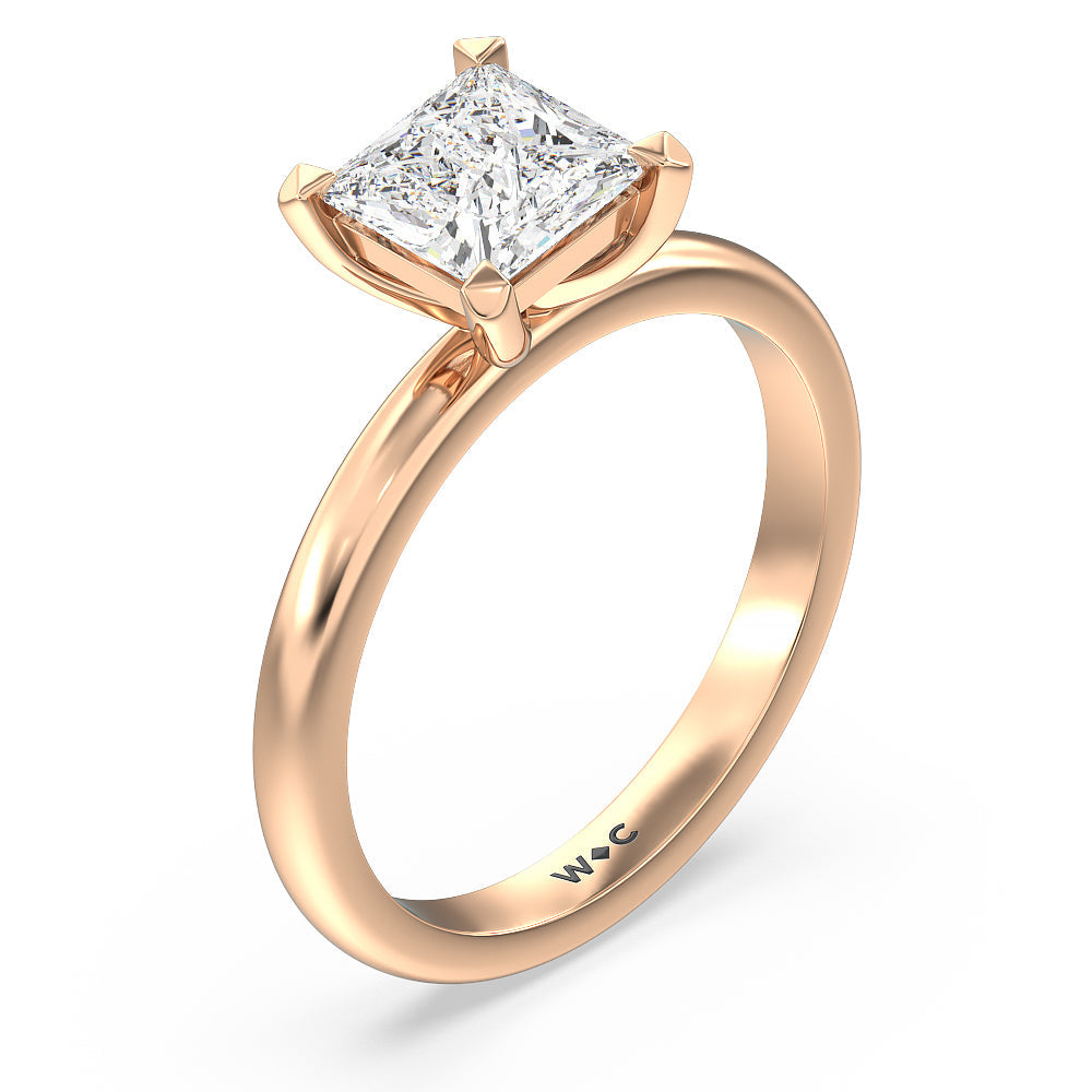 Contour Four Prong Solitaire Engagement Ring with Princess Cut Diamond in 14KT Rose Gold view 3
