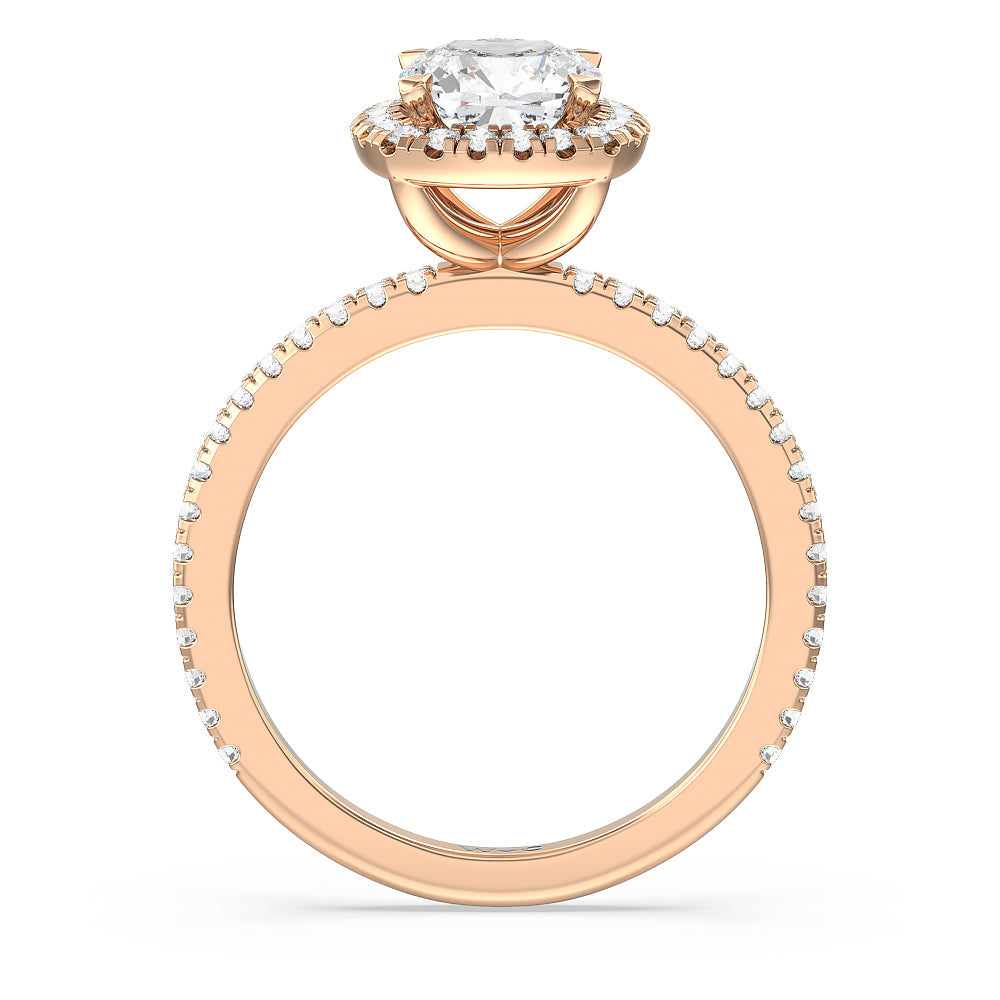 Cushion Cut Pave Halo and Shank Engagement Ring with Lab Grown Diamond in 14KT Rose Gold view 2
