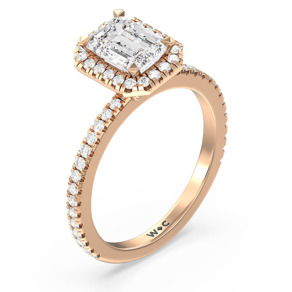 Emerald Cut Pave Halo and Shank Engagement Ring with Lab Grown Diamond in 14KT Rose Gold view 3
