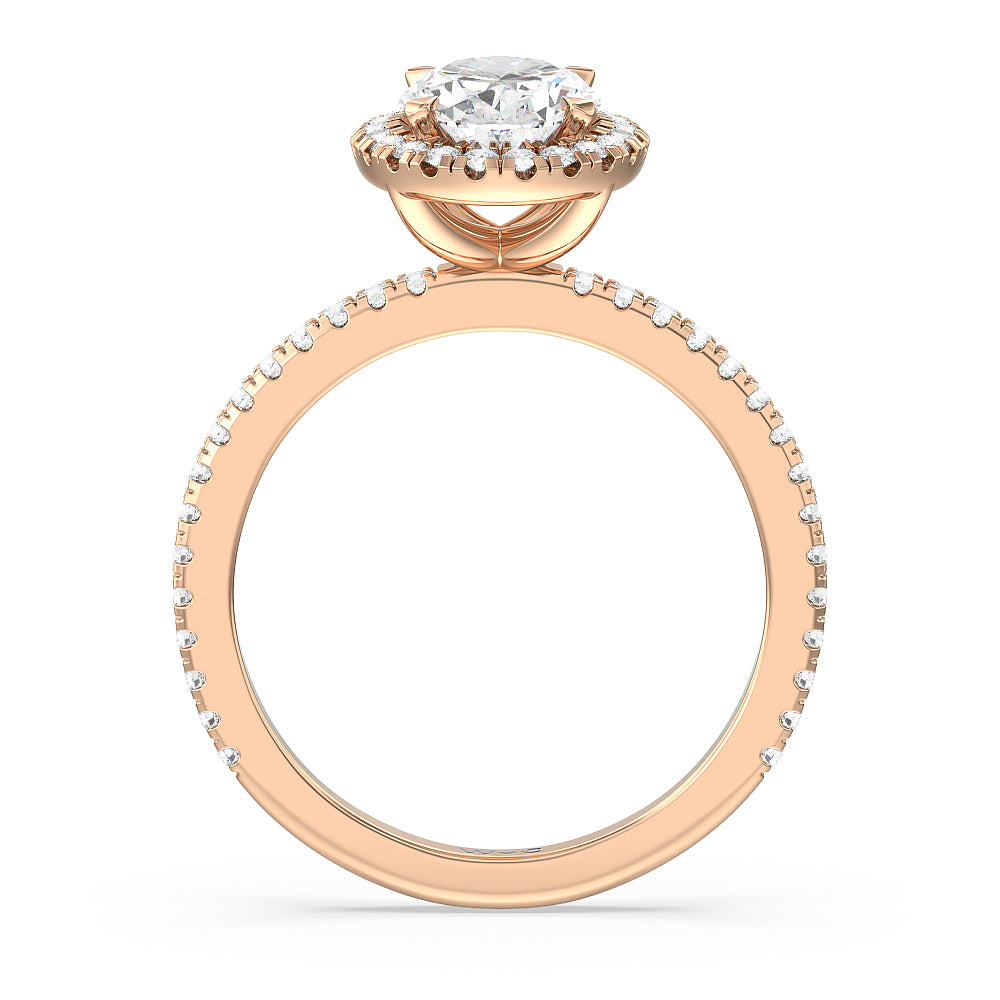 Oval Cut Pave Halo and Shank Engagement Ring with Lab Grown Diamond in 14KT Rose Gold view 2
