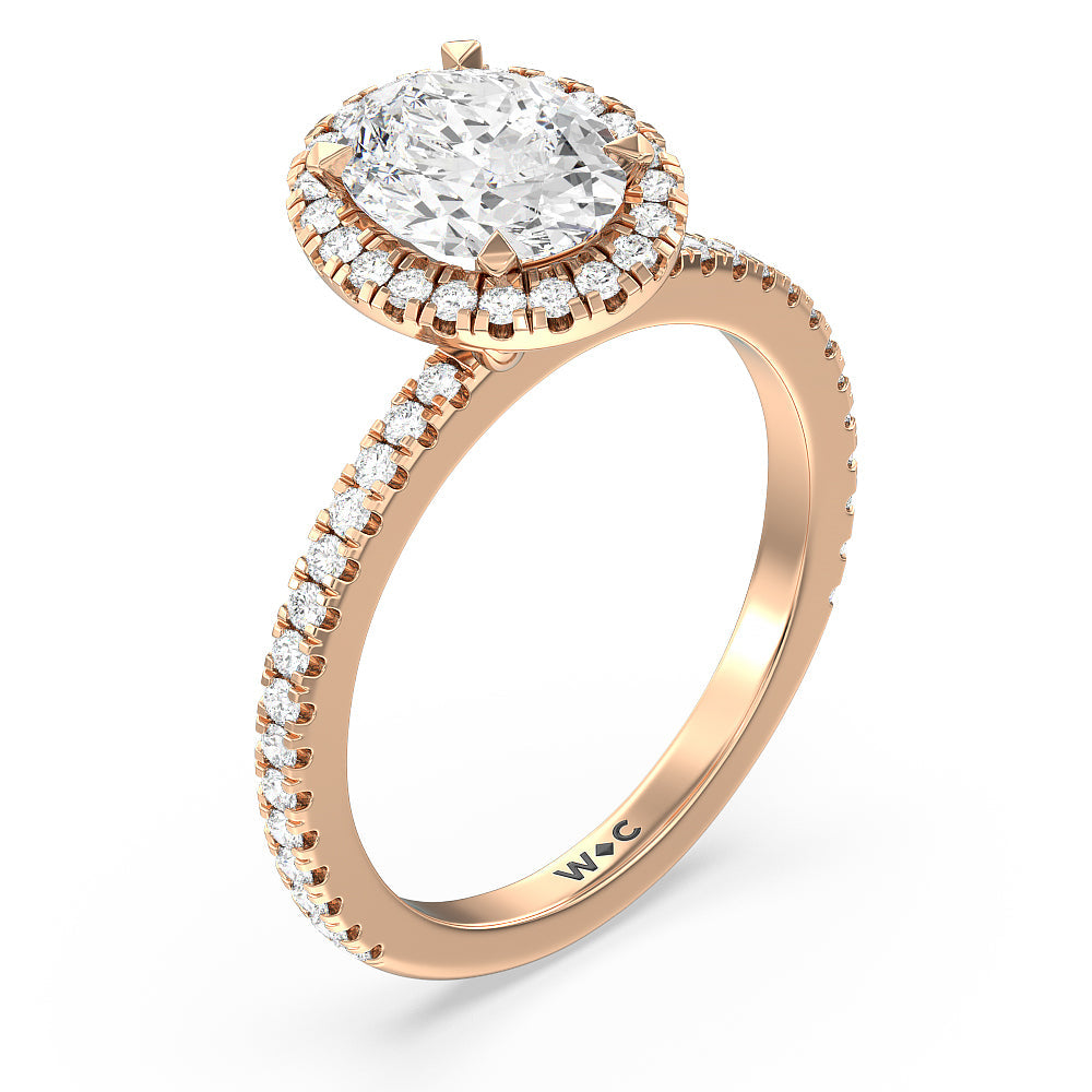 Oval Cut Pave Halo and Shank Engagement Ring with Lab Grown Diamond in 14KT Rose Gold view 3
