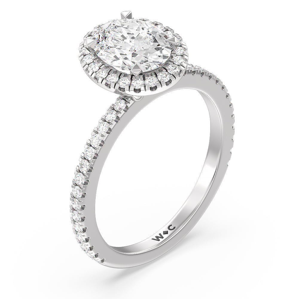 Oval Cut Pave Halo and Shank Engagement Ring with Lab Grown Diamond in 14KT Platinum view 3
