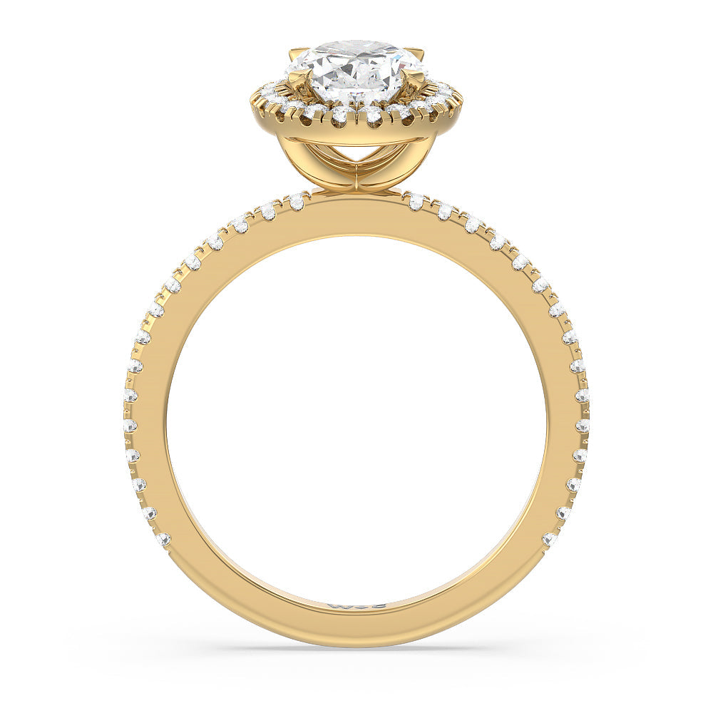 Oval Cut Pave Halo and Shank Engagement Ring with Lab Grown Diamond in 14KT Yellow Gold view 2
