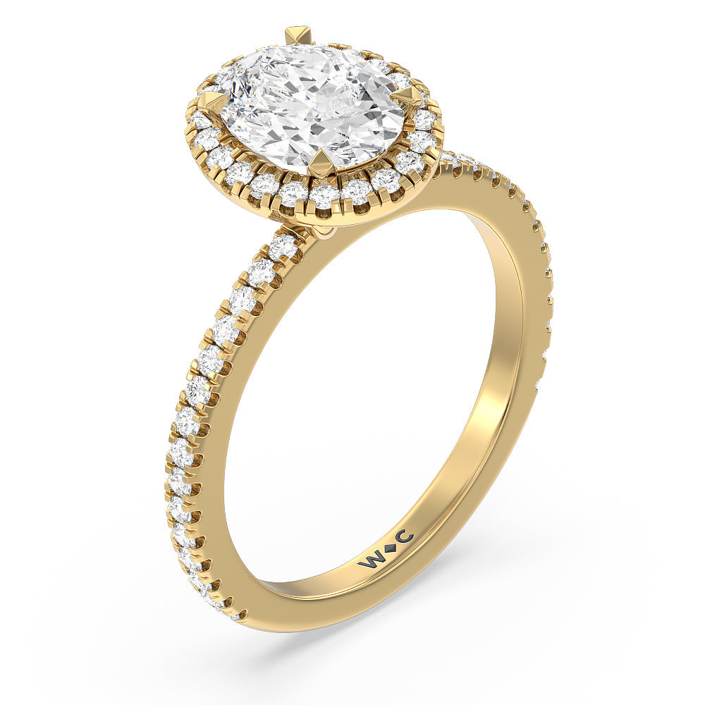 Oval Cut Pave Halo and Shank Engagement Ring with Lab Grown Diamond in 14KT Yellow Gold view 3

