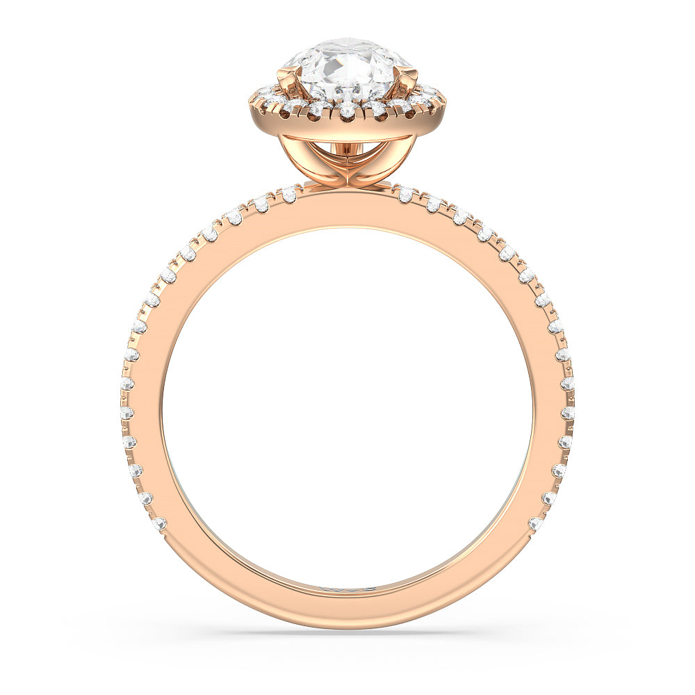 Pear Cut Pave Halo and Shank Engagement Ring with Lab Grown Diamond in 14KT Rose Gold view 2

