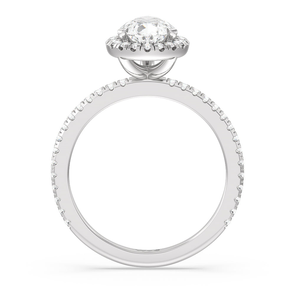Pear Cut Pave Halo and Shank Engagement Ring with Lab Grown Diamond in 14KT Platinum view 2

