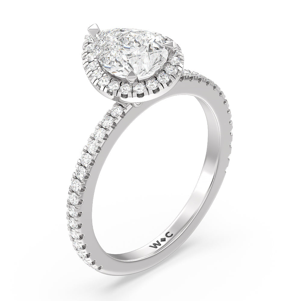 Pear Cut Pave Halo and Shank Engagement Ring with Lab Grown Diamond in 14KT Platinum view 3
