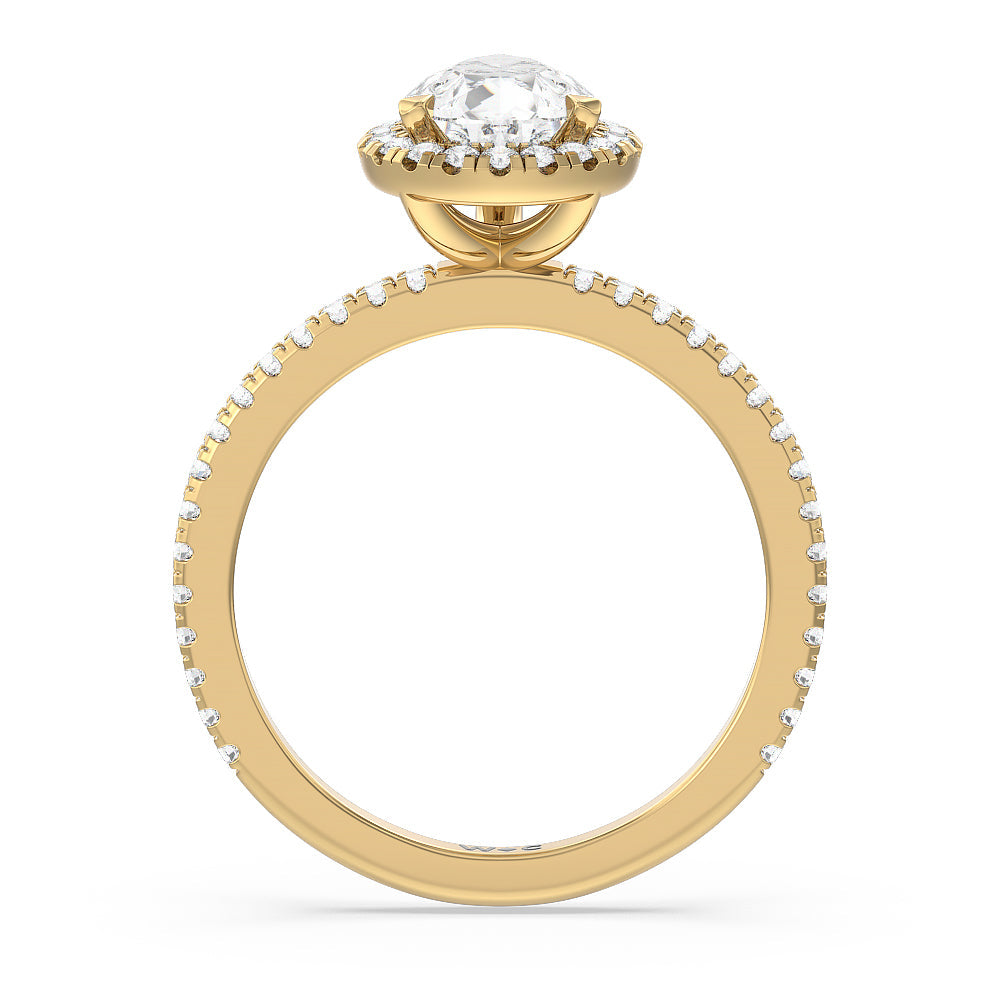 Pear Cut Pave Halo and Shank Engagement Ring with Lab Grown Diamond in 14KT Yellow Gold view 2

