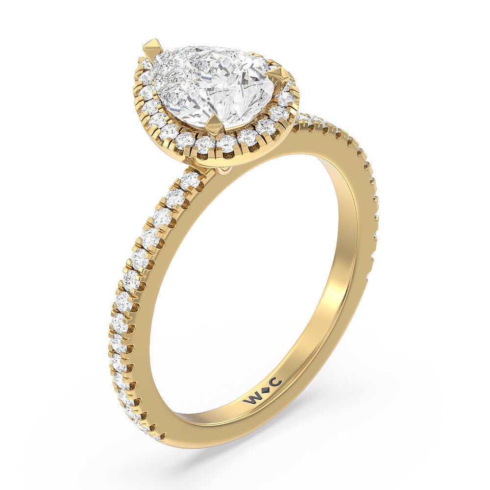 Pear Cut Pave Halo and Shank Engagement Ring with Lab Grown Diamond in 14KT Yellow Gold view 3
