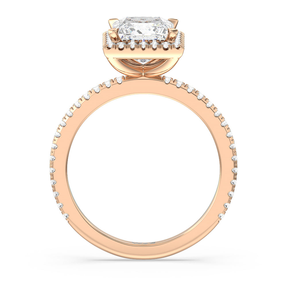 Princess Cut Pave Halo and Shank Engagement Ring with Lab Grown Diamond in 14KT Rose Gold view 2
