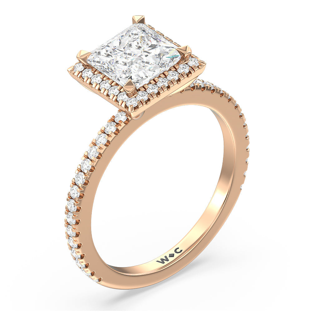 Princess Cut Pave Halo and Shank Engagement Ring with Lab Grown Diamond in 14KT Rose Gold view 3
