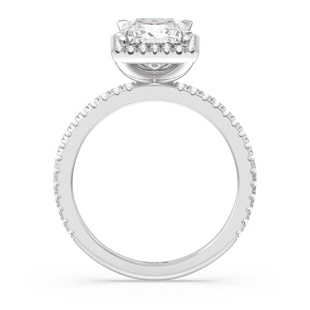 Princess Cut Pave Halo and Shank Engagement Ring with Lab Grown Diamond in 14KT Platinum view 2
