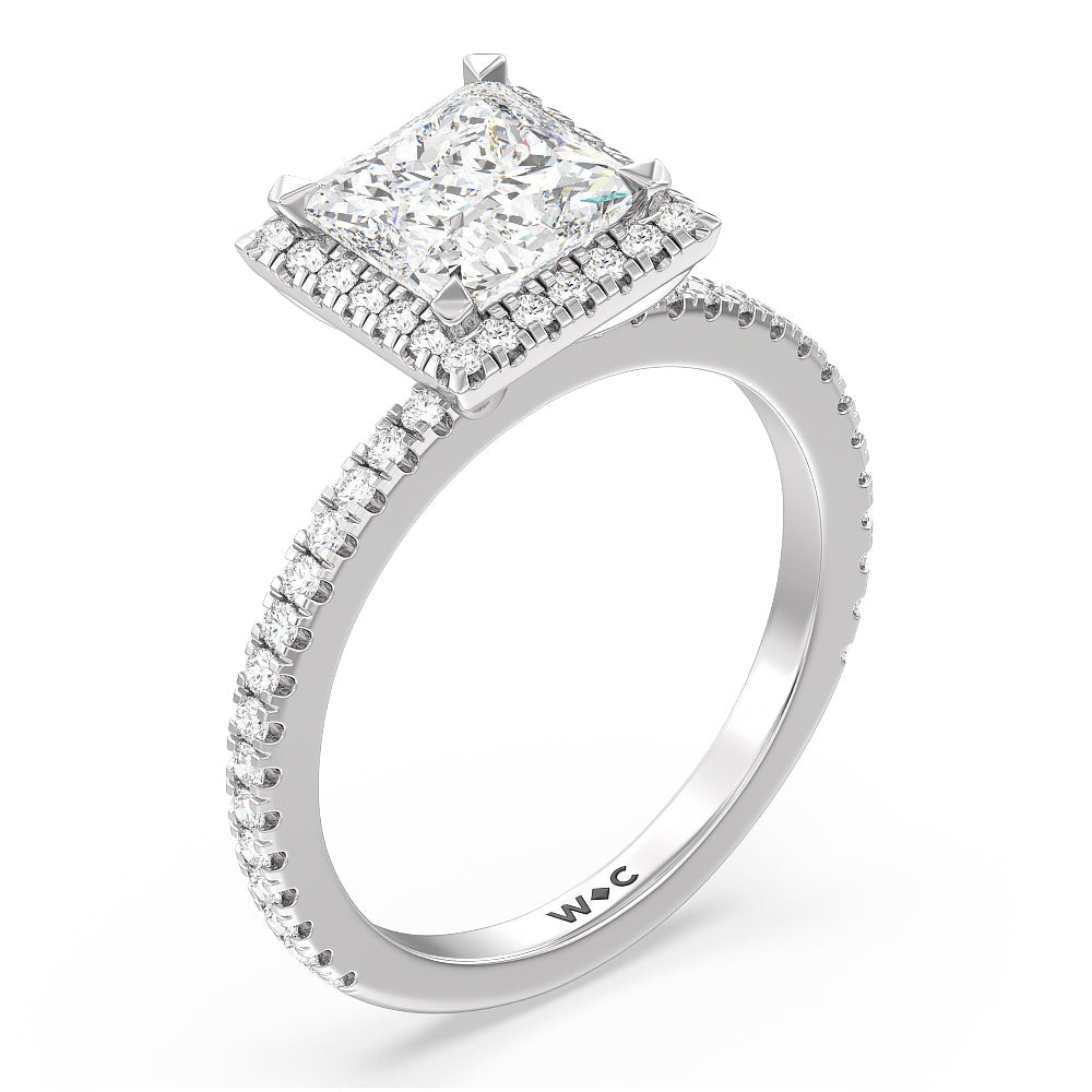 Princess Cut Pave Halo and Shank Engagement Ring with Lab Grown Diamond in 14KT Platinum view 3
