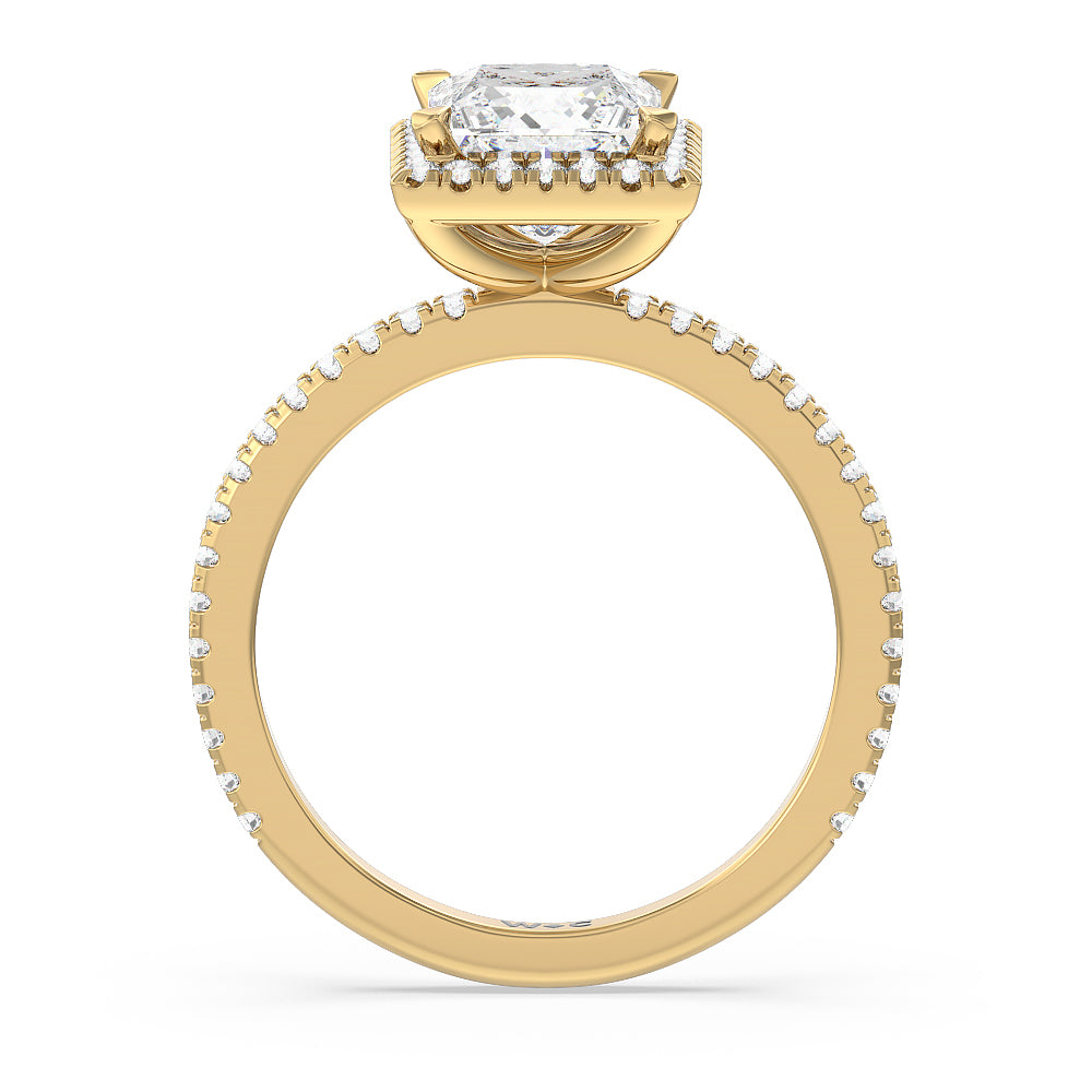 Princess Cut Pave Halo and Shank Engagement Ring with Lab Grown Diamond in 14KT Yellow Gold view 2
