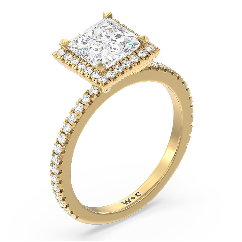 Princess Cut Pave Halo and Shank Engagement Ring with Lab Grown Diamond in 14KT Yellow Gold view 3

