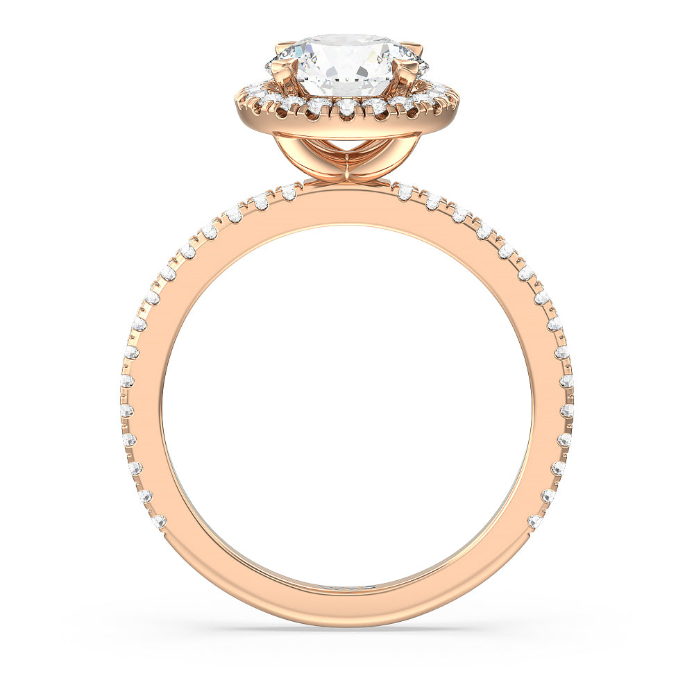 Round Cut Pave Halo and Shank Engagement Ring with Lab Grown Diamond in 14KT Rose Gold view 2

