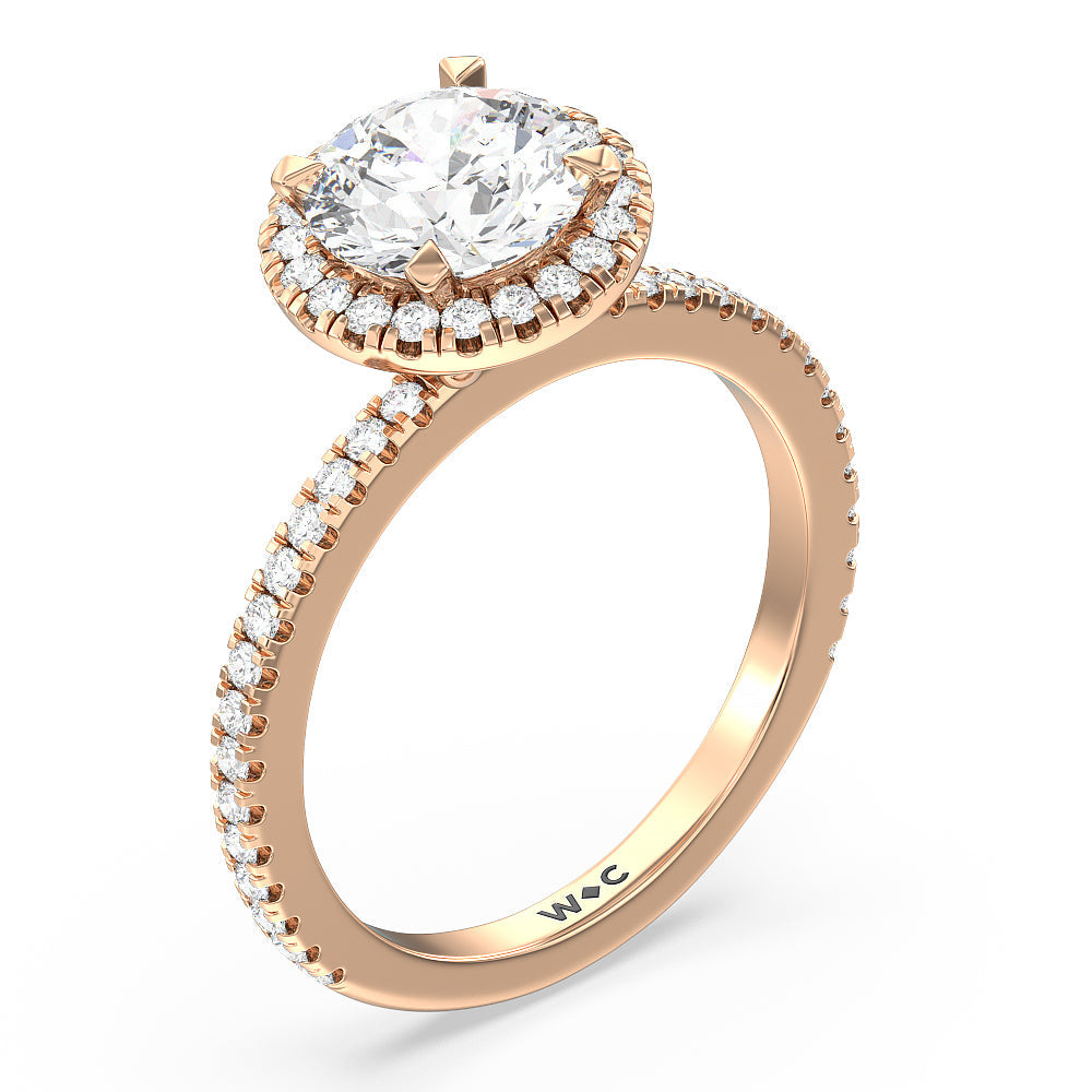 Round Cut Pave Halo and Shank Engagement Ring with Lab Grown Diamond in 14KT Rose Gold view 3
