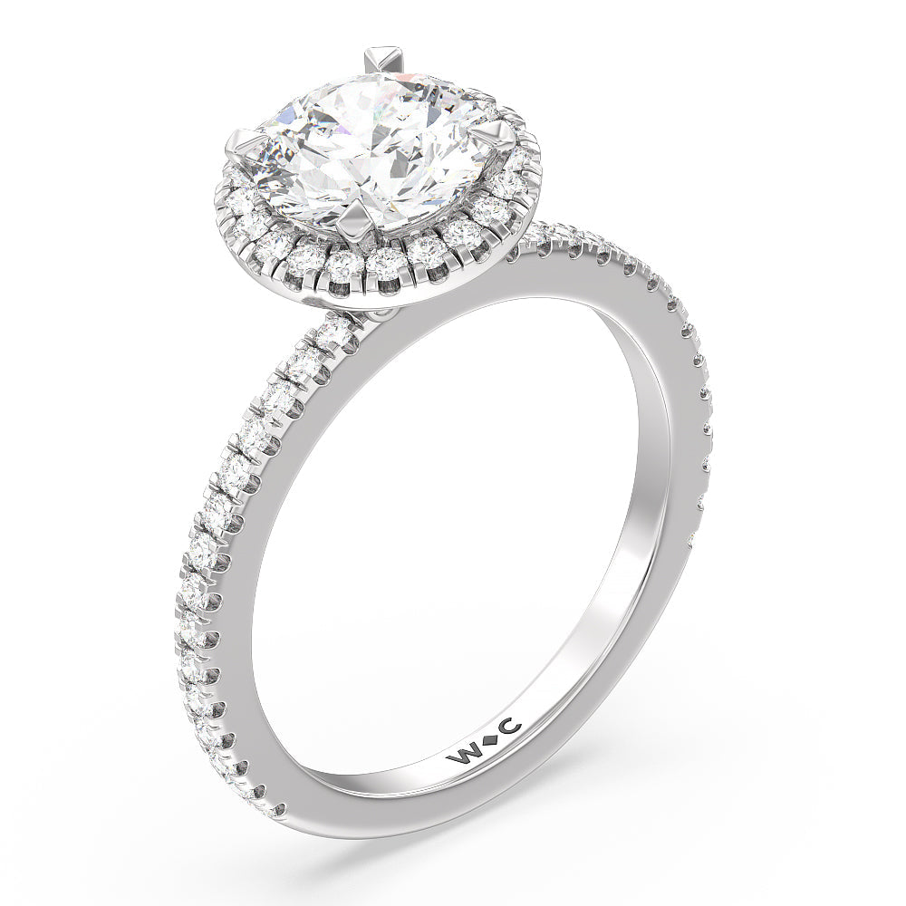 Round Cut Pave Halo and Shank Engagement Ring with Lab Grown Diamond in 14KT Platinum view 3
