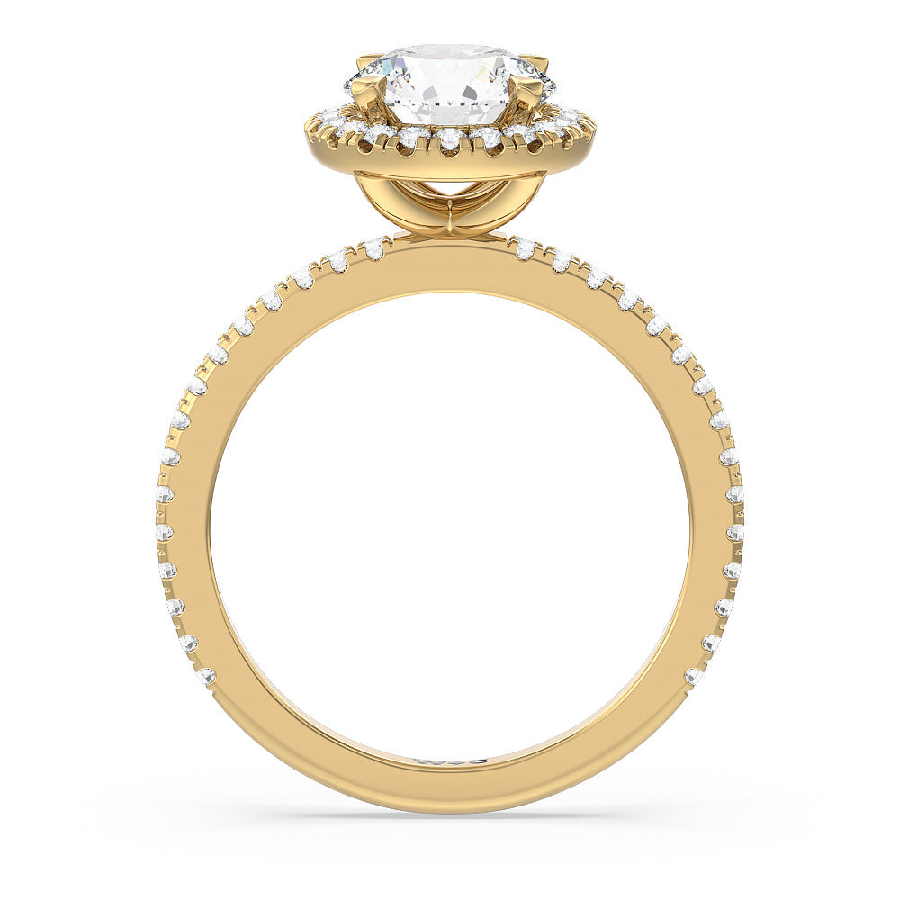 Round Cut Pave Halo and Shank Engagement Ring with Lab Grown Diamond in 14KT Yellow Gold view 2
