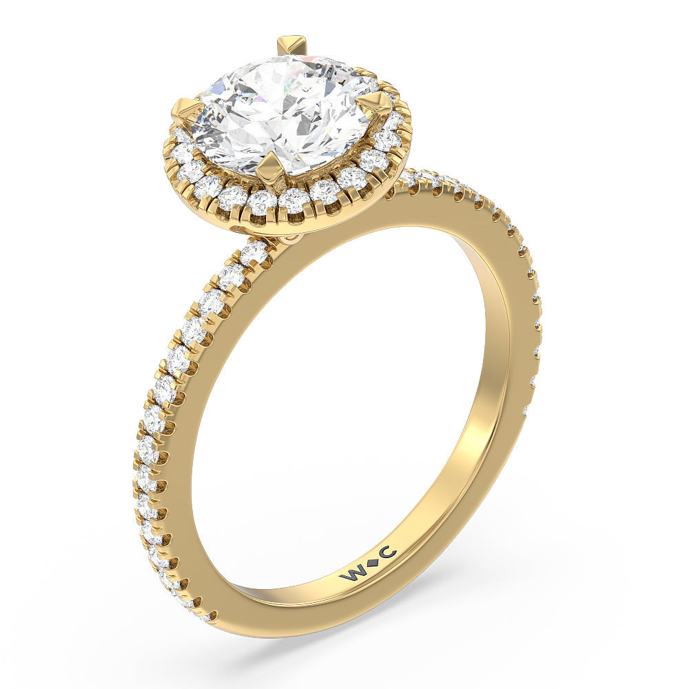 Round Cut Pave Halo and Shank Engagement Ring with Lab Grown Diamond in 14KT Yellow Gold view 3
