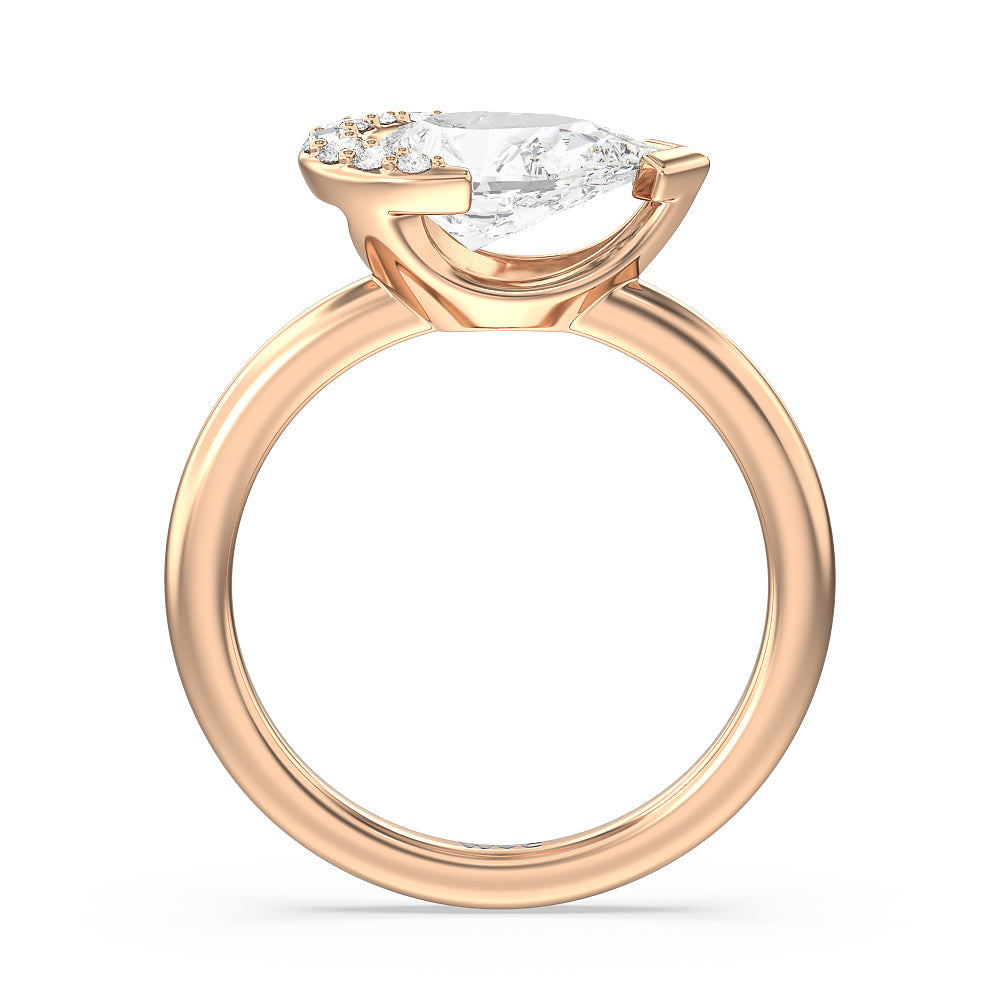 Begonia Petal East West Diamond Engagement Ring with West Pear Cut Diamond in 14KT Rose Gold view 2

