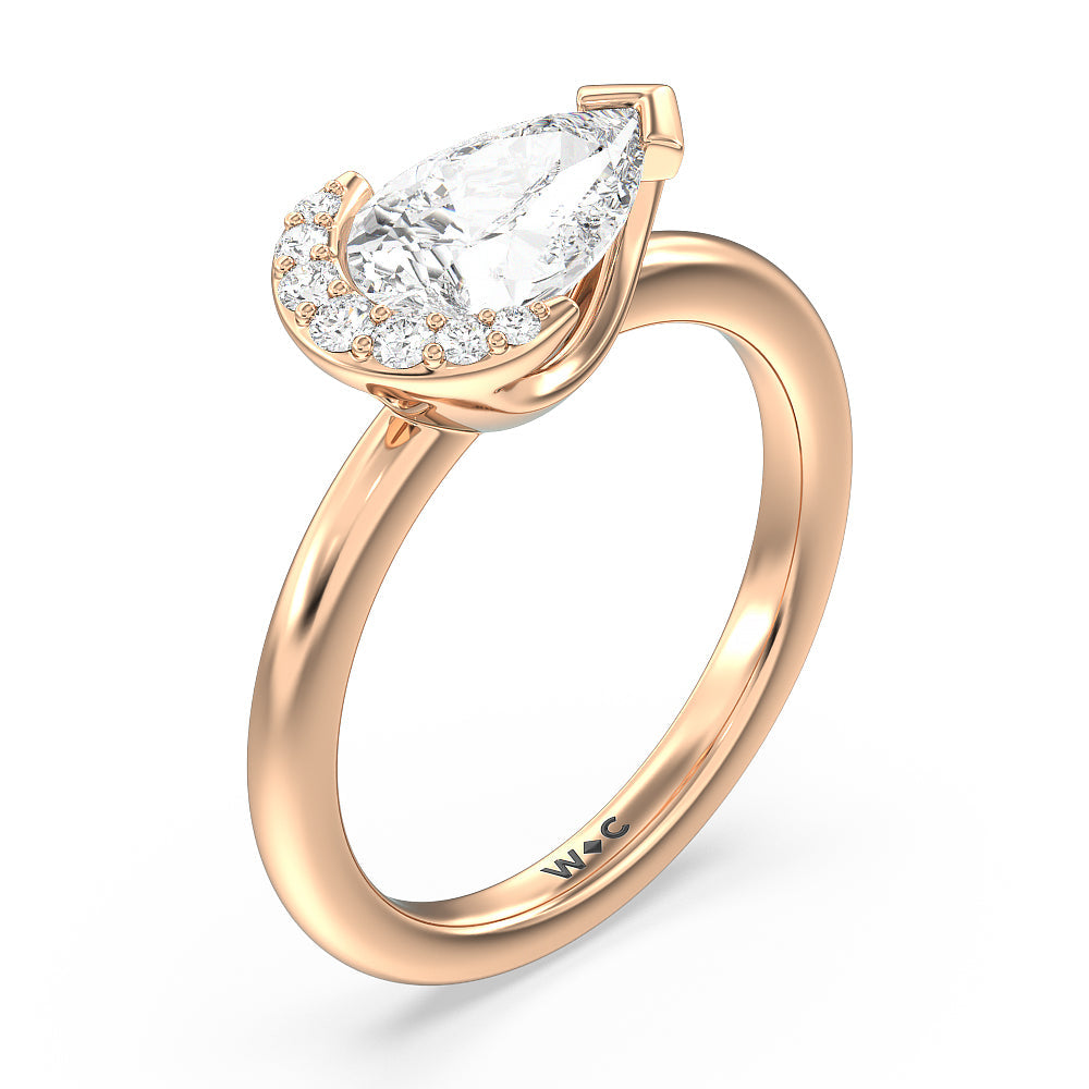 Begonia Petal East West Diamond Engagement Ring with West Pear Cut Diamond in 14KT Rose Gold view 3
