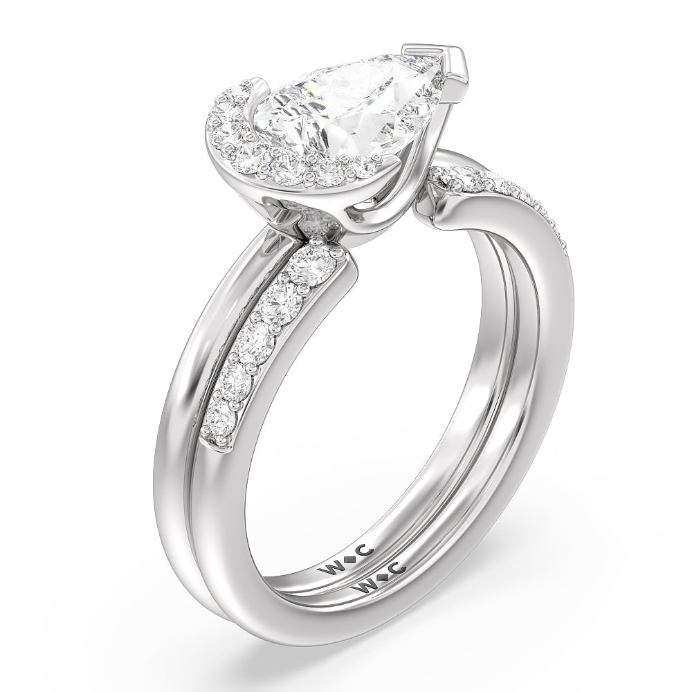 Begonia Petal East West Diamond Engagement Ring with West Pear Cut Diamond in 14KT Platinum view 4

