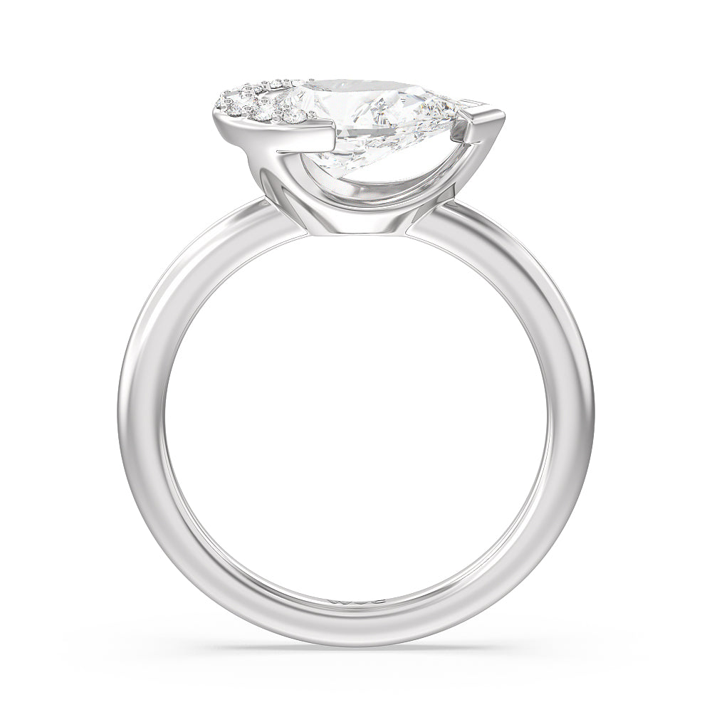 Begonia Petal East West Diamond Engagement Ring with West Pear Cut Diamond in 14KT Platinum view 2
