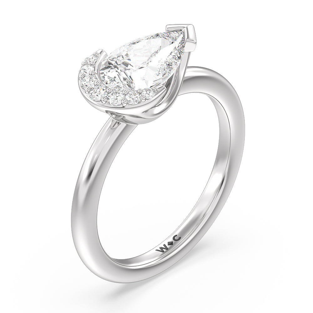 Begonia Petal East West Diamond Engagement Ring with West Pear Cut Diamond in 14KT Platinum view 3
