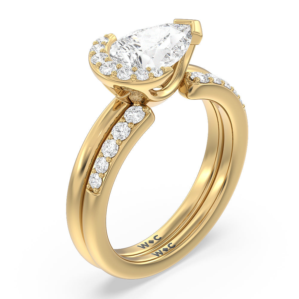Begonia Petal East West Diamond Engagement Ring with West Pear Cut Diamond in 14KT Yellow Gold view 4
