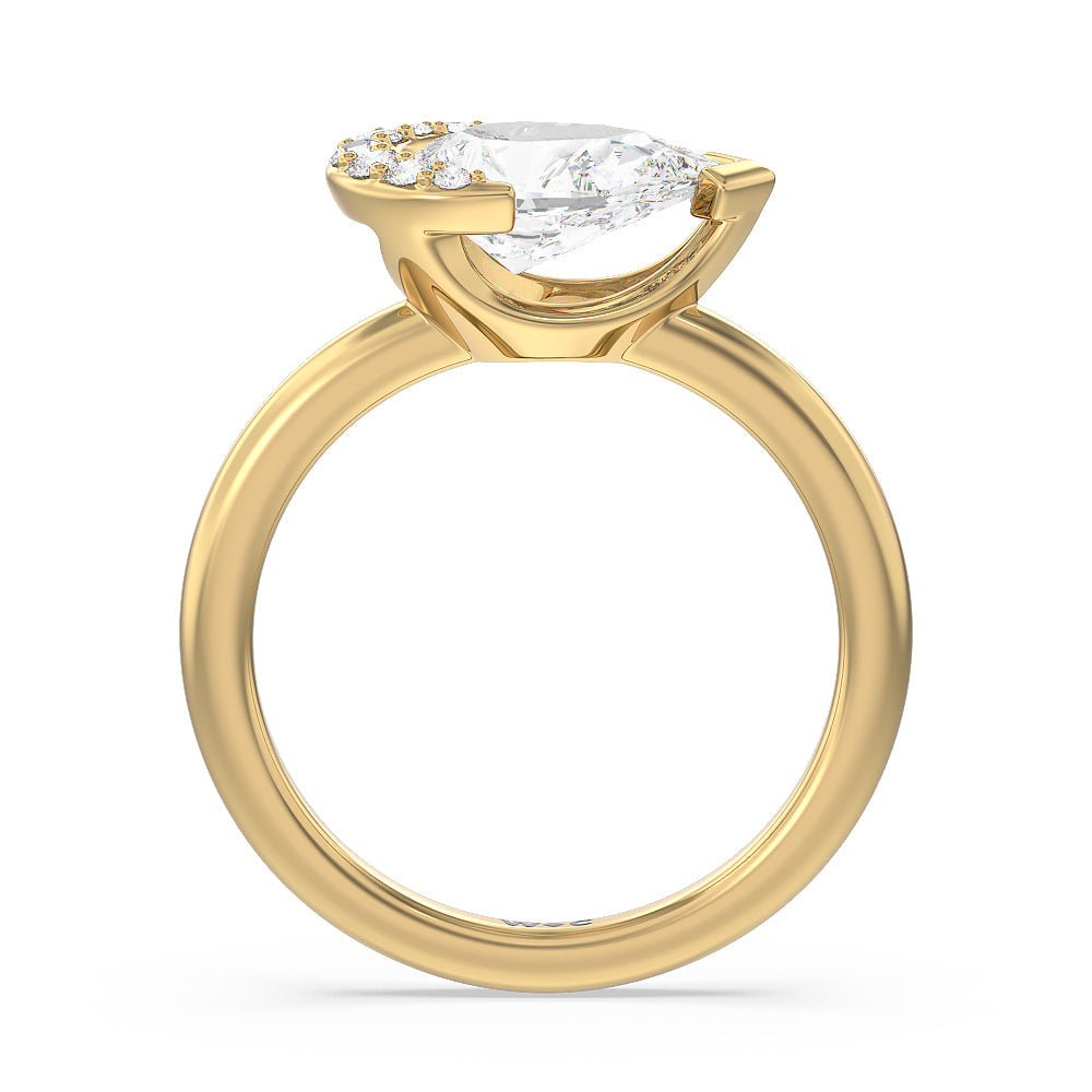 Begonia Petal East West Diamond Engagement Ring with West Pear Cut Diamond in 14KT Yellow Gold view 2
