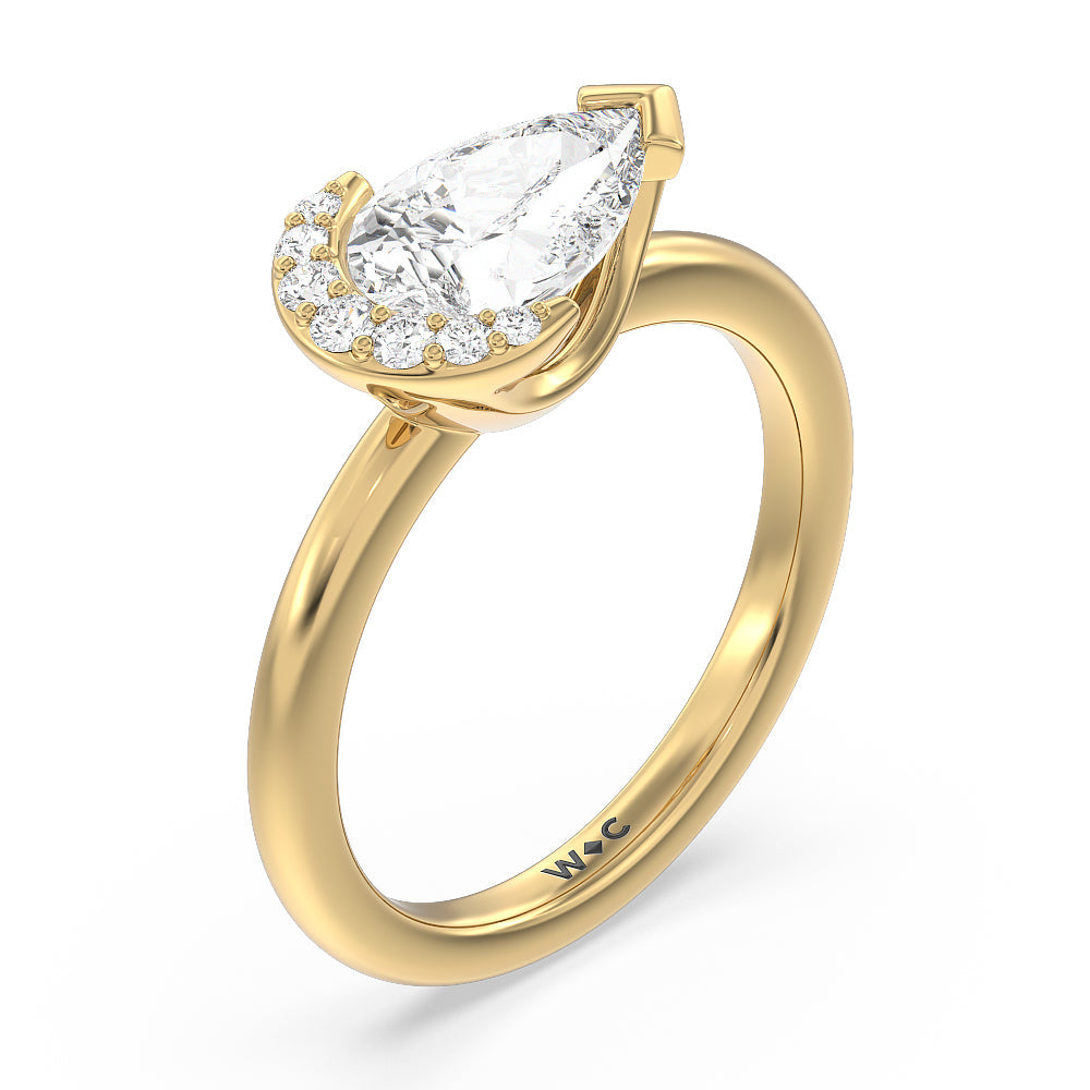 Begonia Petal East West Diamond Engagement Ring with West Pear Cut Diamond in 14KT Yellow Gold view 3
