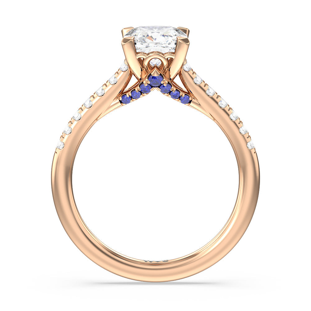 Cushion Cut Hidden Accent Engagement Ring with Lab Grown Diamond in 14KT Rose Gold view 2
