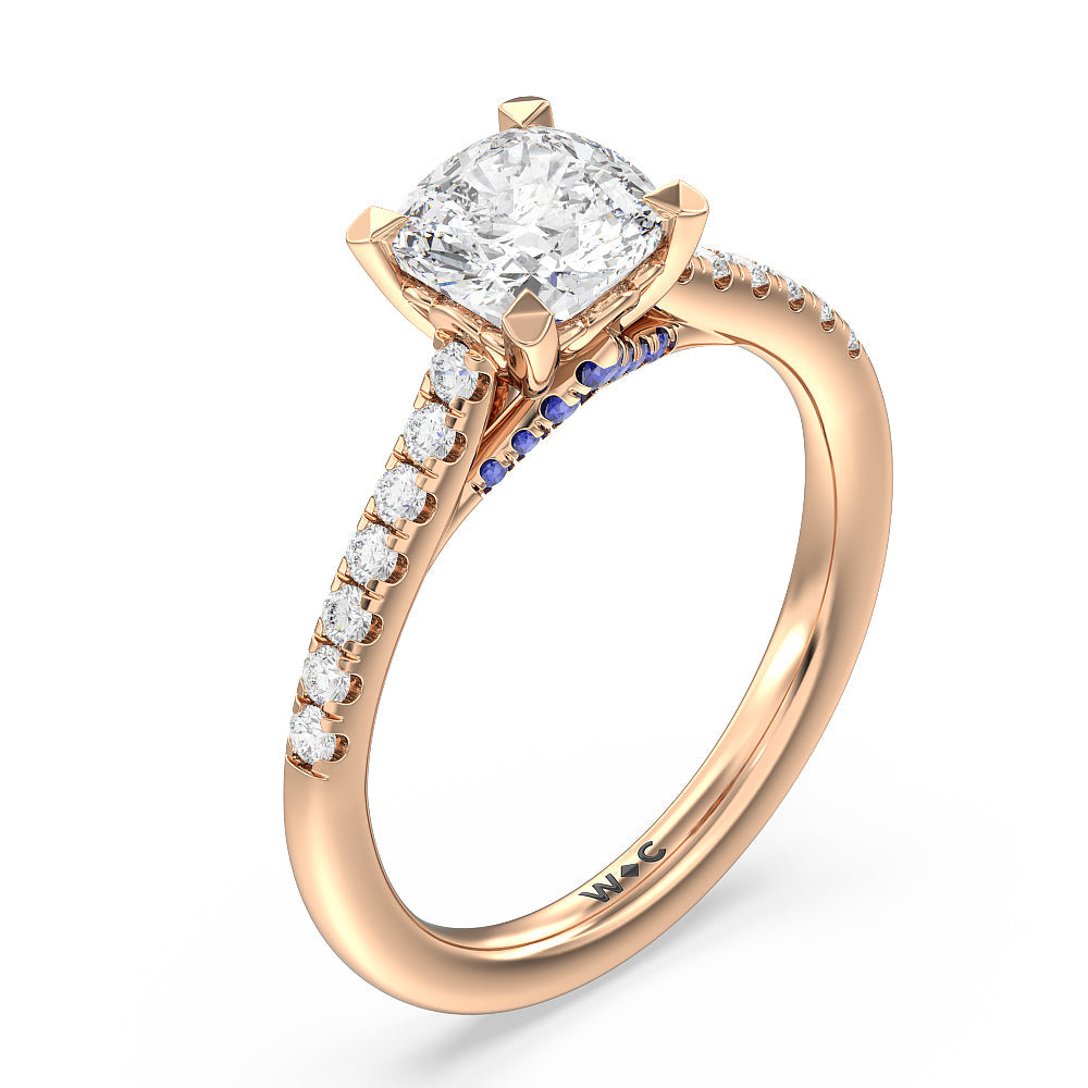Cushion Cut Hidden Accent Engagement Ring with Lab Grown Diamond in 14KT Rose Gold view 3
