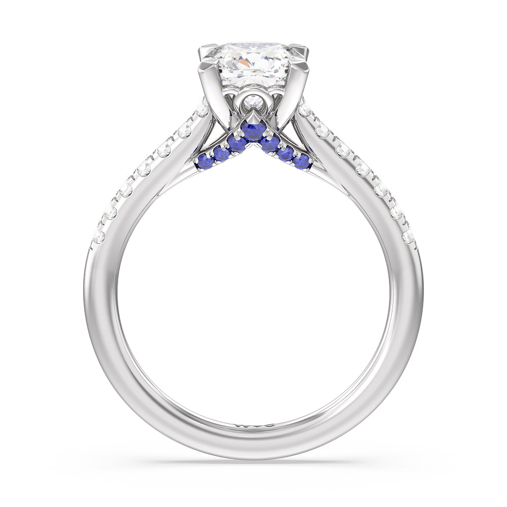 Cushion Cut Hidden Accent Engagement Ring with Lab Grown Diamond in 14KT Platinum view 2
