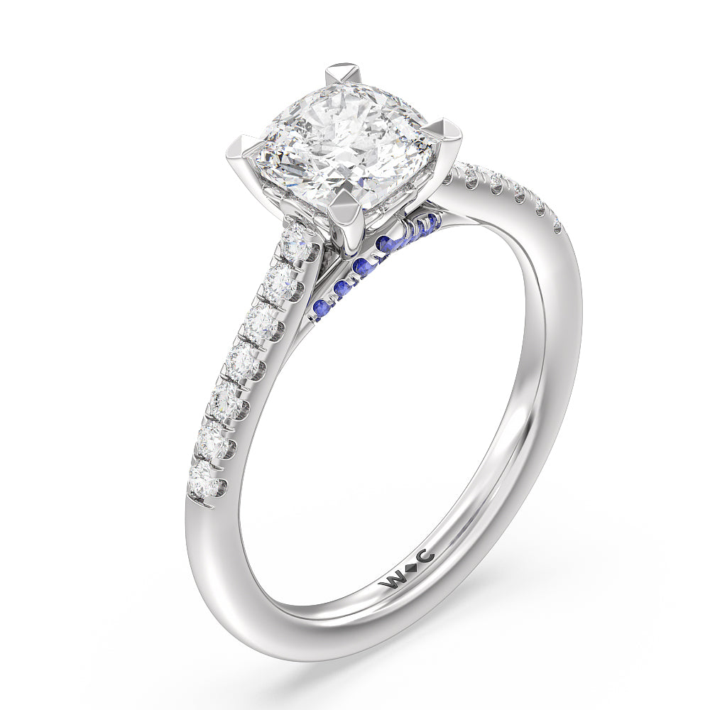 Cushion Cut Hidden Accent Engagement Ring with Lab Grown Diamond in 14KT Platinum view 3
