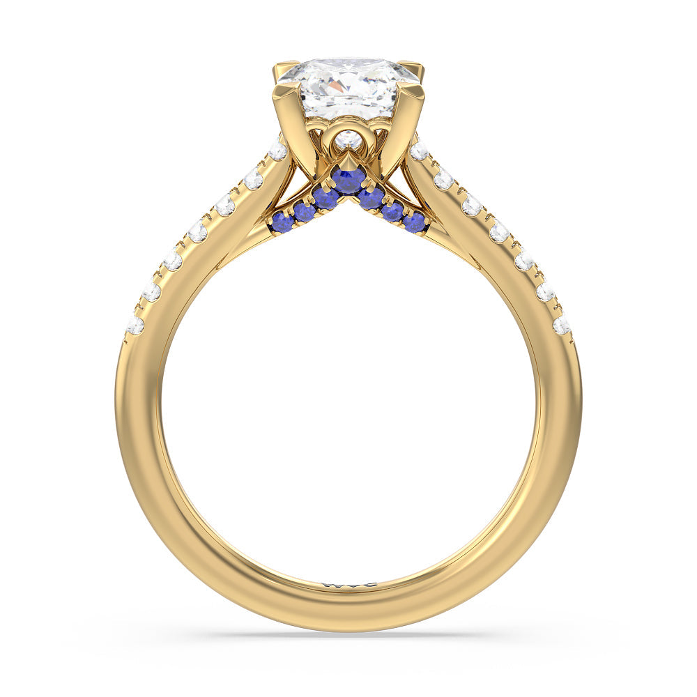 Cushion Cut Hidden Accent Engagement Ring with Lab Grown Diamond in 14KT Yellow Gold view 2
