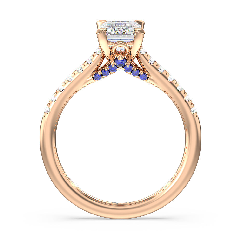 Emerald Cut Hidden Accent Engagement Ring with Lab Grown Diamond in 14KT Rose Gold view 2
