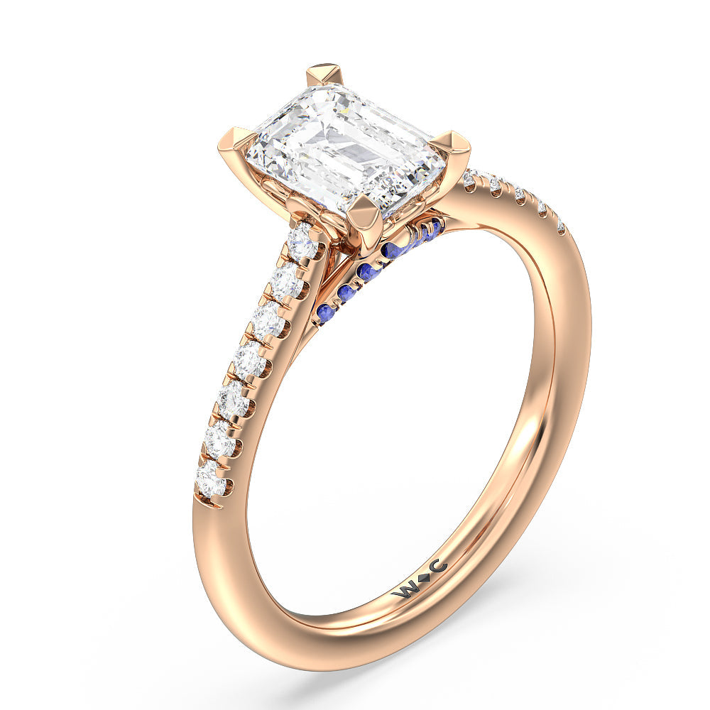 Emerald Cut Hidden Accent Engagement Ring with Lab Grown Diamond in 14KT Rose Gold view 3

