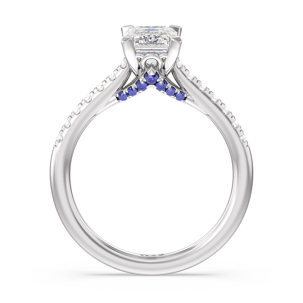 Emerald Cut Hidden Accent Engagement Ring with Lab Grown Diamond in 14KT Platinum view 2
