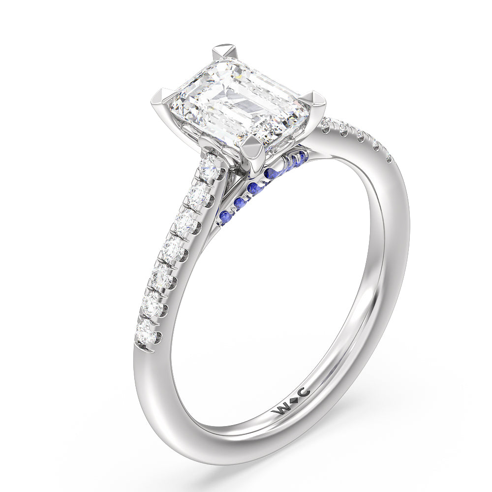 Emerald Cut Hidden Accent Engagement Ring with Lab Grown Diamond in 14KT Platinum view 3
