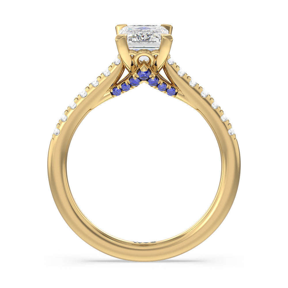 Emerald Cut Hidden Accent Engagement Ring with Lab Grown Diamond in 14KT Yellow Gold view 2
