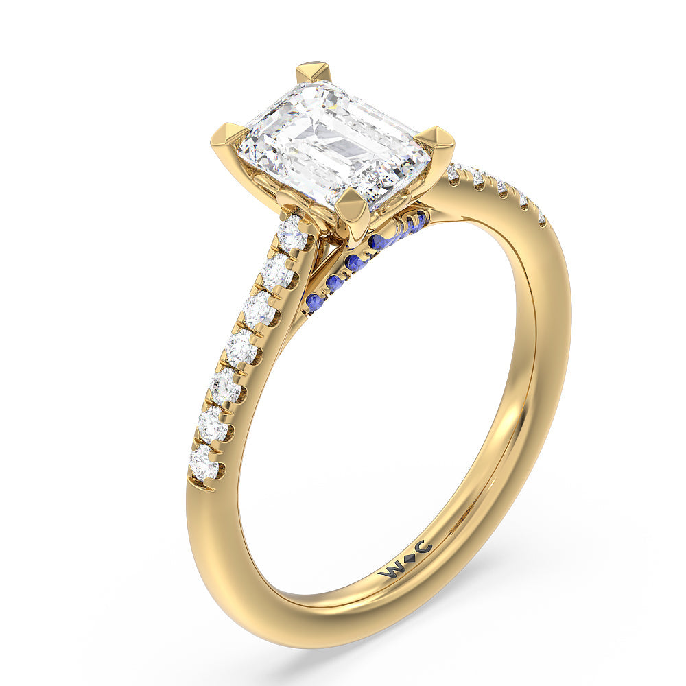 Emerald Cut Hidden Accent Engagement Ring with Lab Grown Diamond in 14KT Yellow Gold view 3
