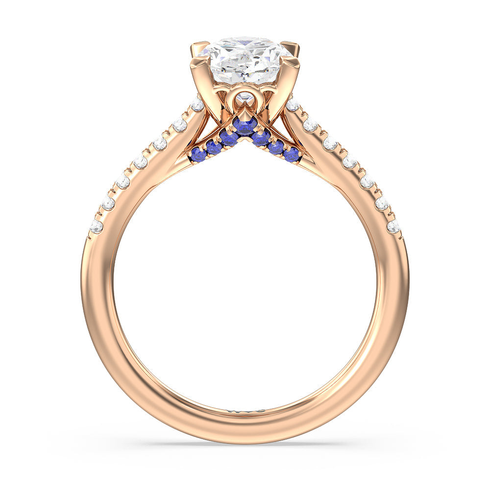 Oval Cut Hidden Accent Engagement Ring with Lab Grown Diamond in 14KT Rose Gold view 2
