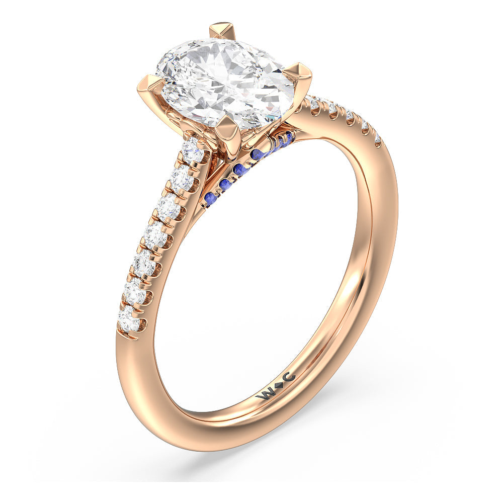 Oval Cut Hidden Accent Engagement Ring with Lab Grown Diamond in 14KT Rose Gold view 3
