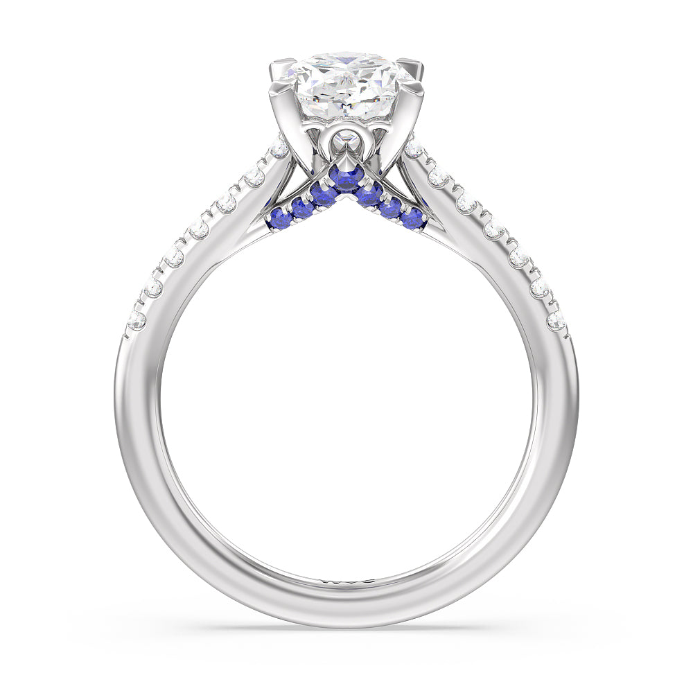 Oval Cut Hidden Accent Engagement Ring with Lab Grown Diamond in 14KT Platinum view 2
