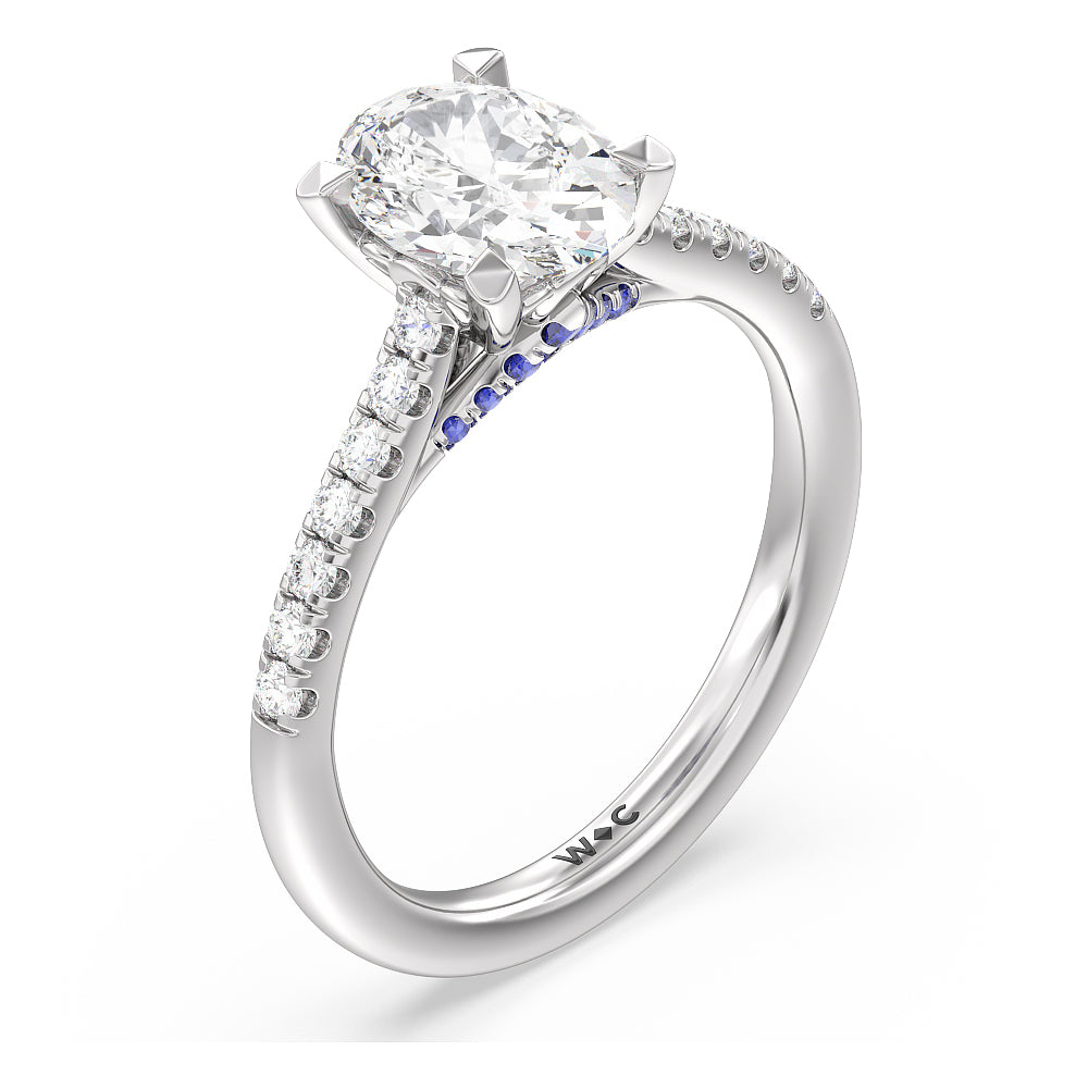 Oval Cut Hidden Accent Engagement Ring with Lab Grown Diamond in 14KT Platinum view 3
